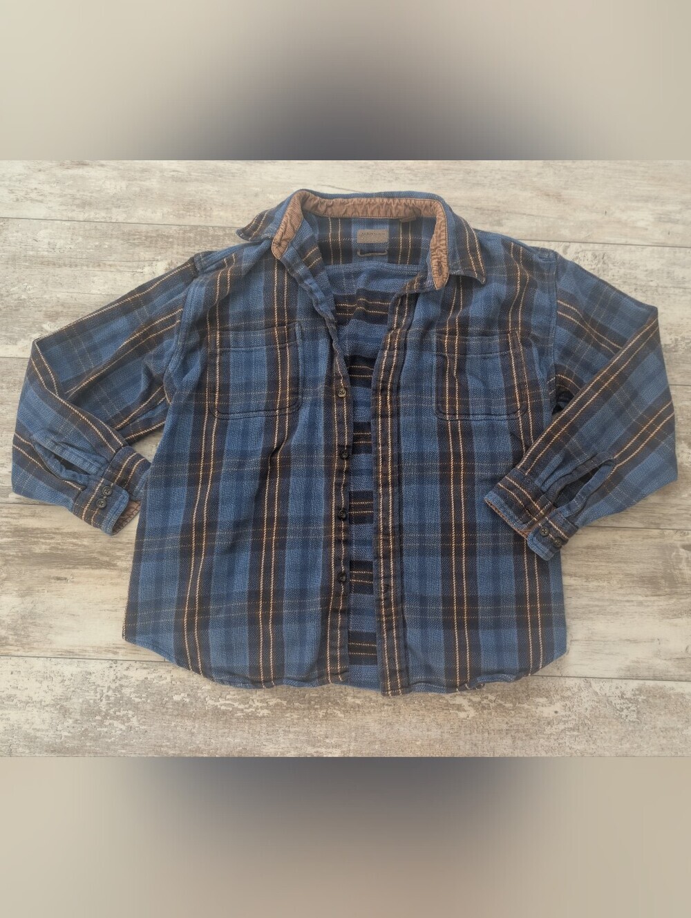 St. John's Bay Blue and Brown Plaid Button-Down Shirt